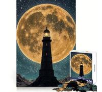 Lighthouse Under A Giant Moon Jigsaw for Teenagers1000 Pieces Brain Skill True Detail Pattern Assemble Christmas Idea (38x52cm)