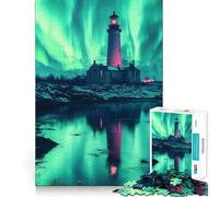Lighthouse Under Aurora Borealis for Adults 1000 Piece Puzzle Restful Game Tension Relief Family Bond Xmas Surprise (50x75cm)