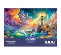 Lighthouse Under Crescent Moon 1000 Piece Jigsaw Puzzle Coastal Lighthouse for Kids & Adults 52x38cm/1000pcs