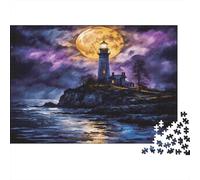 Lighthouse Under Moon Puzzles for Adults 1000 Pieces with No Puzzle Dust Jig Saws As Difficult Puzzles for Tabletop Games And Digital Detox 70x50cm/1000pcs