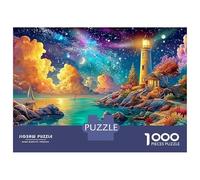 Lighthouse Under Starry Cosmos 1000Pc Jigsaw Puzzle Coastal Lighthouse Educational & Challenging, Gift for All 70x50cm/1000pcs