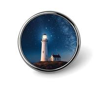 Lighthouse Under Starry Night Badges Circle with Button Design, Personalized Picture Pin Brooches, Round Badge Holders for Decorate Hat Shirt Clothing Bag Accessories