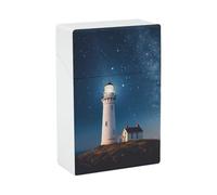 Lighthouse Under Starry Night Cigarette Case Waterproof Smoke Storage Box Plastic Crush-Proof Cigarette Holder Box Container Portable Cigs Dispensers Regular Size for Men Women