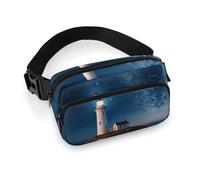Lighthouse Under Starry Night Fanny Packs with Zipper, Personalized Waist Bags with Multiple Pockets, Adjustable Sling Bag for Travel, Waterproof Belt Bag, Crossbody Bags