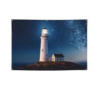 Lighthouse Under Starry Night Sky Banner Party Decor Flag Photography Backdrop Banner Signs with Hanging Ropes Background Banners for Wall Signs Party Decor Flag Photo Props 71 x 47 Inch