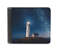 Lighthouse Under Starry Night Sky Bifold Wallet for Men & Women,Small Wallets Secure And Durable,Front Pocket Wallet for Gift