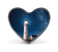 Lighthouse Under Starry Night Sky Button Pin Heart Shape Alloy Lapel Pins Badges Novelty Funny Enamel Pins Personalized Pinback Button Badges Cute Heart Brooche for Jackets Bags