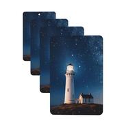 Lighthouse Under Starry Night Sky Car Air Fresheners 4 Pcs Rectangle Hanging Car Air Freshener Fragrance Scented Cards Auto Mirror Pendant Aromatherapy Tablets For Car Home Office Closet Bathroom