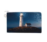 Lighthouse Under Starry Night Sky Coin Purse with Zipper Coin Wallet Coin Pouch Canvas Change Purse Pouch Zero Wallet Coin Bag