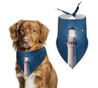 Lighthouse Under Starry Night Sky Dog Bandana Triangle Pet Bandanas Adjustable Pet Scarf Breathable Comfort Dog Scarf Cute Soft Puppy Scarfs Washable Daily Handkerchief Cats Scarves