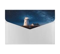 Lighthouse Under Starry Night Sky File Folder with Snap&6 Pockets Reusable File Organizer Portable Document Paper Bill Receipt Organizer Plastic Envelopes for Office College Letter Size