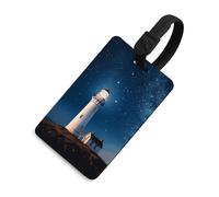Lighthouse Under Starry Night Sky Luggage Tag Classic Personalized Repeated Luggage Tag Cute Unique Travel Essentials Identifiers for Women Men Baggage Backpack Handbag Suitcase