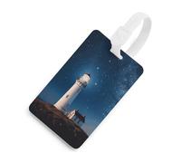 Lighthouse Under Starry Night Sky Luggage Tag Classic Personalized Repeated Luggage Tag Cute Unique Travel Essentials Identifiers for Women Men Baggage Backpack Handbag Suitcase