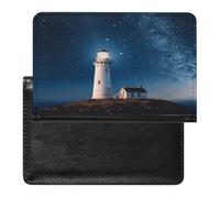 Lighthouse Under Starry Night Sky Passport Holder Passport Wallet Document Organizer Protector PU Leather Card Slot Travel Accessories