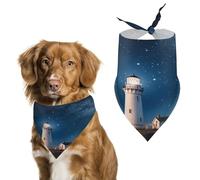 Lighthouse Under Starry Night Sky Pet Scarf for Boy and Girl,Holiday Christmas Bandanas Adjustable Pet Scarf Cat Bandana Triangle Dog Bib for Dog Birthday Party Supplies