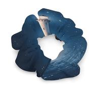Lighthouse Under Starry Night Sky Satin Scrunchies Fluffy Hair Ties Soft Jumbo Scrunchy Large Thick Elastic Hair Bands Cute Satin Hair Scrunchies Ideal Gift for Women Hair Accessories Decor