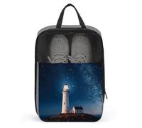 Lighthouse Under Starry Night Sky Shoe Bag for Travel Waterproof Shoe Pouch Shoes Storage Shoes Travel Bags with Zipper Travel Gym Soccer Sneaker Golf Dance Essentials for Women And Men