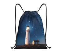 Lighthouse Under Starry Night Sky String Bags String Backpack Waterproof Portable Drawstring Bag For Women Travel Picnic 36X42Cm