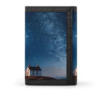 Lighthouse Under Starry Night Sky Wallet,Credit Card Holder,Three-fold Wallet for Passport Covers, Purse Passport Bag for Men Women