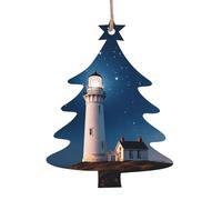 Lighthouse Under Starry Night Sky Wooden Christmas Ornaments 2 Pcs Xmas Tree Hanging Christmas Tree Shape Xmas Crafts Hanging Decoration for Christmas Holiday Party Decor