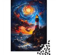 Lighthouse Under Starry Sky 1000-Piece Puzzle for Adults, 52x38cm/1000pcs; White Card Pieces for Easy Sorting; to Finish in A Few Relaxed Sessions