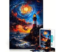 Lighthouse Under Starry Sky Hard Jigsaw Puzzle for Adults 1000 Pieces Recall Boost Accurate Cut Real Challenge Home Art (38x26cm)