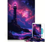 Lighthouse Under Starry Sky Jigsaw 1000 Pieces for Teenagers Home Fun Skill Play Family Activity Table Accent (38x26cm)