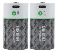 Lighthouse D Type USB-C Rechargeable Batteries Pack of 2 - 4800mAh Li-Ion 1.5V Battery Twin Pack with Fast 2.5h Charge, Up to 1200 Charge Cycles & Included Dual USB-A to USB-C Charging Cable