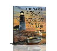 Lighthouse Wall Art Christian Lighthouse Wall Decor Bible Verse Scripture Pictures Canvas Prints Framed Religious Coastal Boat Cross Painting Modern Artwork for Bedroom Living Room Office 16"x20"
