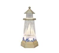 Lighthouse Water Spinner Coastal Acrylic LED Light-Up Decoration with Moving Glitter Battery Operated Nautical Tabletop Lamp (3xAA Batteries Not Included)