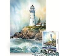 Lighthouse Watercolor 1000 Piece Jigsaw Puzzles for Teenagers Jigsaw Home Play Neat Thick Home Fun Fine Art (38x52cm)