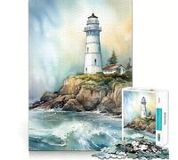 Lighthouse Watercolor 1000 Piece Jigsaw Puzzles for Teenagers Jigsaw Home Play Neat Thick Home Fun Fine Art (38x26cm)