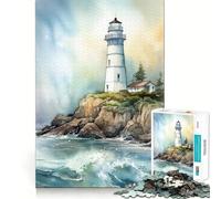 Lighthouse Watercolor 1000 Piece Jigsaws for Adults DIY Play Firm Edge Pattern Assemble Furniture Decor (50x75cm)