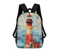 Lighthouse Watercolor Art Patchwork Lighthouse at Sunset Daypack Casual Backpacks School Bag For Girls Boys High College Teenagers Rucksack Men Women Travel Laptop Rucksack College Bookbag 17inch