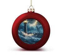 Lighthouse Wave Boat Ship Thunder Christmas Balls for Tree Decoration PC Baubles Hanging Ornaments Festive Decor 2PCS