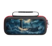 Lighthouse Wave Boat Ship Thunder Compatible with Switch Carrying Case Waterproof Protective Travel Bag with 20 Game Card Slots