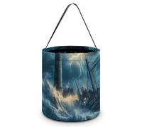 Lighthouse Wave Boat Ship Thunder Cute Halloween Tricking Or Treating Bag Candy Bucket Tote Gift Storage Bags