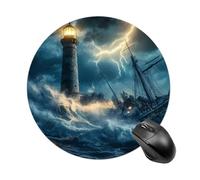 Lighthouse Wave Boat Ship Thunder Cute Mouse Pad with Non-Slip Rubber Base Round Mouse Mat Office Supplies