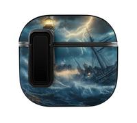 Lighthouse Wave Boat Ship Thunder Headphone & Earphone Cases Compatible with Airpod 4 Scratch-Resistant PC Protective Cover with Secure Buckle