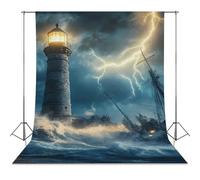 Lighthouse Wave Boat Ship Thunder Photo Backdrop Polyethylene Studio Background for Photography Video Broadcast Photoshoot