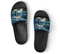 Lighthouse Wave Boat Ship Thunder Unisex Home Slippers Open Toe Slide Sandals PVC Shower Shoes for House Hotel