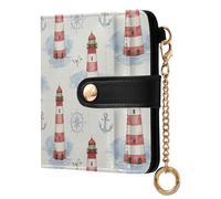 Lighthouse White Seagull Print Small Women Wallet RFID Blocking Leather Bifold Compact Card Holder with Coin Pocket Zipper Purse for Girls Ladies Women