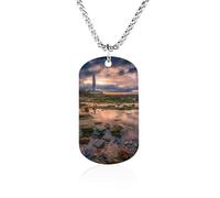 Lighthouse Whitley Bay United Kingdom Couples Memorial Necklaces for Women Men Square Titanium Steel Chains Pendant Jewelry Gift