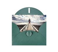 Lighthouse With Beautiful Cloud Pattern Blank Greeting Cards For Birthdays, Valentine'S Day, Parties, Weddings, 4x6 Inches Dark Green Envelope