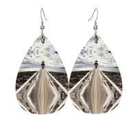 Lighthouse with Beautiful Cloud Patterned teardrop-shaped leather earrings Light luxury texture - suitable for daily wear, party date earrings