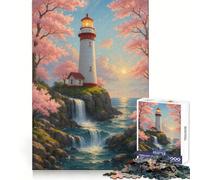 Lighthouse with Cherry Blossoms And Waterfall Puzzle for Teenagers 1000 Pieces Sharp Brain Decompress Family Bond Birthday Idea (50x75cm)