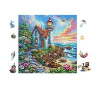 Lighthouse with Cottage 100 Pieces Classic Jigsaw Puzzle Puzzle for Adults Concentration Training Wall Art Mental Exercise Halloween Premium Cardboard 28x28cm