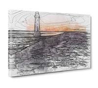 Lighthouse with Orange Sunset in Abstract Canvas Print for Living Room Bedroom Home Office Décor, Wall Art Picture Ready to Hang, 30 x 20 Inch (76 x 50 cm)