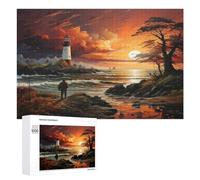 Lighthouse With Sunset Jigsaw Puzzle for Adults and Kids Challenging Puzzle for Game Nights 1000 Piece Puzzles Gift for Family Wedding Graduation Friends