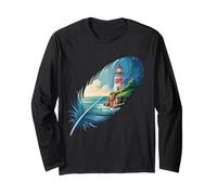 Lighthouse Within a Feather Coastal Tranquility Long Sleeve T-Shirt